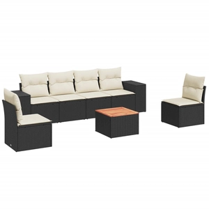 vidaXL Salon de jardin 7 pcs avec coussins noir résine tressée pas cher