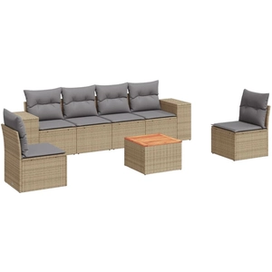 vidaXL Salon de jardin avec coussins 7 pcs beige résine tressée pas cher