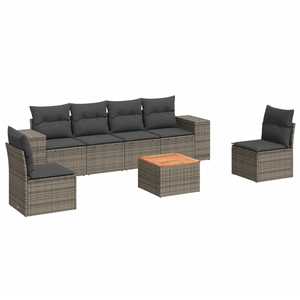 vidaXL Salon de jardin avec coussins 7 pcs gris résine tressée pas cher