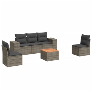 vidaXL Salon de jardin 6 pcs avec coussins gris résine tressée pas cher