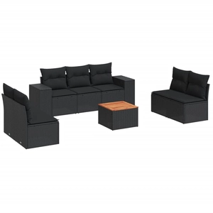 vidaXL Salon de jardin 8 pcs avec coussins noir résine tressée pas cher