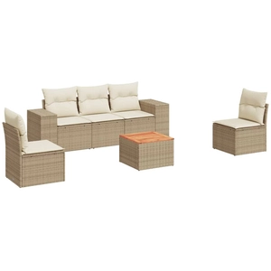 vidaXL Salon de jardin avec coussins 6 pcs beige résine tressée pas cher