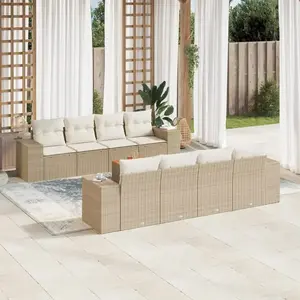 vidaXL Salon de jardin avec coussins 9 pcs beige résine tressée pas cher