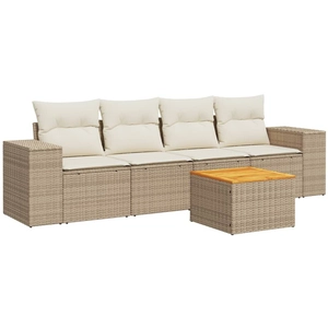 vidaXL Salon de jardin avec coussins 5 pcs beige résine tressée pas cher