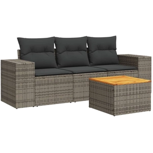 vidaXL Salon de jardin 4 pcs avec coussins gris résine tressée pas cher