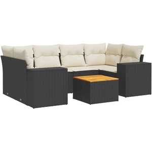 vidaXL Salon de jardin 7 pcs avec coussins noir résine tressée pas cher