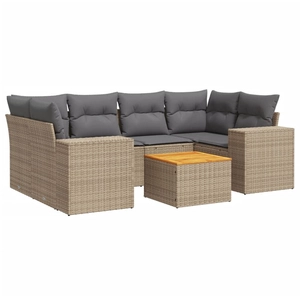 vidaXL Salon de jardin avec coussins 7 pcs beige résine tressée pas cher