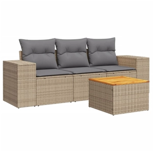 vidaXL Salon de jardin avec coussins 4 pcs beige résine tressée pas cher