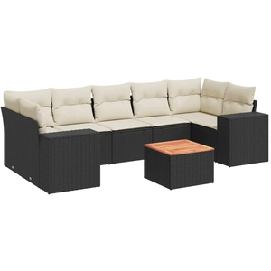vidaXL Salon de jardin 8 pcs avec coussins noir résine tressée pas cher