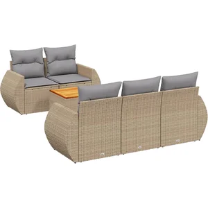 vidaXL Salon de jardin avec coussins 6 pcs beige résine tressée pas cher