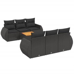 vidaXL Salon de jardin 7 pcs avec coussins noir résine tressée pas cher