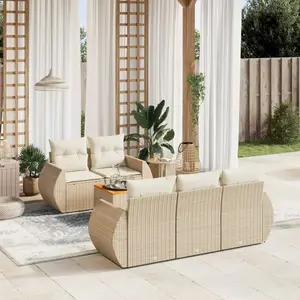 vidaXL Salon de jardin avec coussins 6 pcs beige résine tressée pas cher