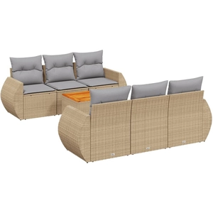 vidaXL Salon de jardin avec coussins 7 pcs beige résine tressée pas cher