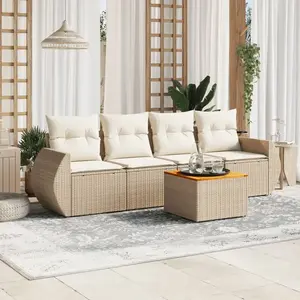 vidaXL Salon de jardin avec coussins 5 pcs beige résine tressée pas cher