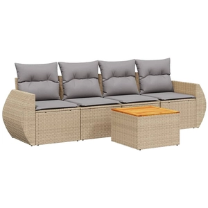 vidaXL Salon de jardin avec coussins 5 pcs beige résine tressée pas cher
