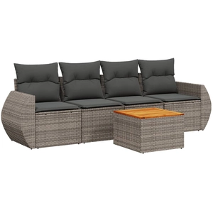 vidaXL Salon de jardin 5 pcs avec coussins gris résine tressée pas cher
