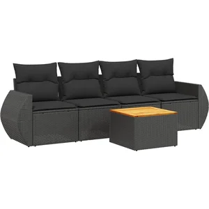 vidaXL Salon de jardin 5 pcs avec coussins noir résine tressée pas cher