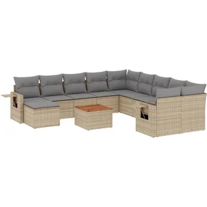 Salon de jardin et coussins 12 pcs mélange beige résine tressée Vidaxl pas cher