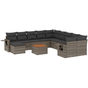 vidaXL Salon de jardin avec coussins 14 pcs gris résine tressée pas cher