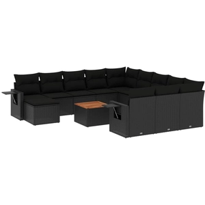 vidaXL Salon de jardin avec coussins 13 pcs noir résine tressée pas cher