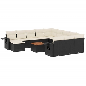 vidaXL Salon de jardin avec coussins 13 pcs noir résine tressée pas cher
