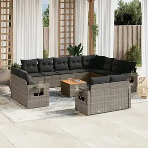 vidaXL Salon de jardin avec coussins 13 pcs gris résine tressée pas cher
