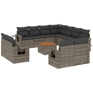 vidaXL Salon de jardin avec coussins 12 pcs gris résine tressée pas cher