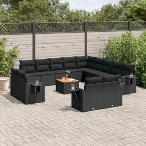 vidaXL Salon de jardin avec coussins 14 pcs noir résine tressée pas cher