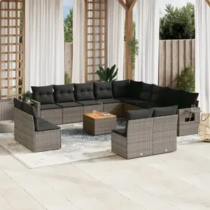 vidaXL Salon de jardin avec coussins 14 pcs gris résine tressée pas cher