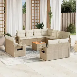 vidaXL Salon de jardin avec coussins 12 pcs beige résine tressée pas cher