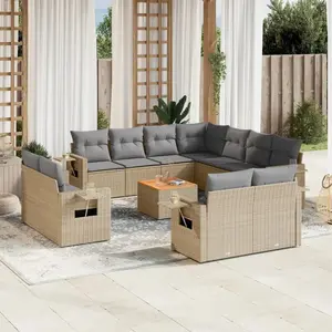 vidaXL Salon de jardin et coussins 12 pcs mélange beige résine tressée pas cher