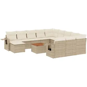 vidaXL Salon de jardin avec coussins 13 pcs beige résine tressée