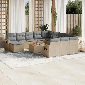 vidaXL Salon de jardin et coussins 13 pcs mélange beige résine tressée pas cher