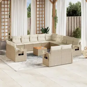 vidaXL Salon de jardin avec coussins 14 pcs beige résine tressée pas cher