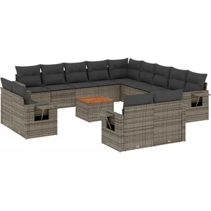 vidaXL Salon de jardin avec coussins 14 pcs gris résine tressée pas cher