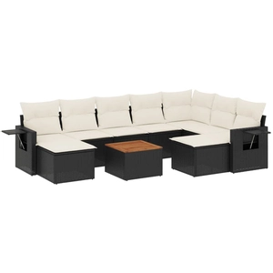 vidaXL Salon de jardin 10 pcs avec coussins noir résine tressée pas cher