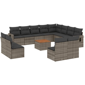 vidaXL Salon de jardin avec coussins 13 pcs gris résine tressée pas cher