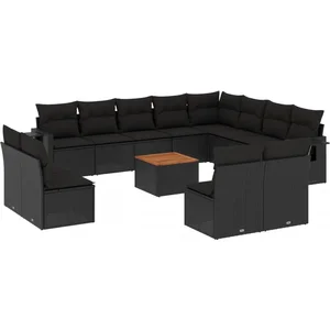 vidaXL Salon de jardin avec coussins 13 pcs noir résine tressée pas cher