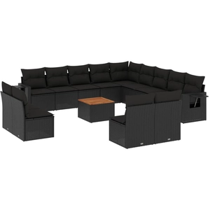 vidaXL Salon de jardin avec coussins 14 pcs noir résine tressée pas cher