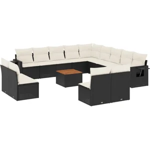 vidaXL Salon de jardin avec coussins 14 pcs noir résine tressée pas cher