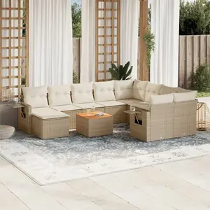 vidaXL Salon de jardin 11 pcs avec coussins beige résine tressée pas cher