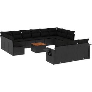 vidaXL Salon de jardin avec coussins 14 pcs noir résine tressée pas cher