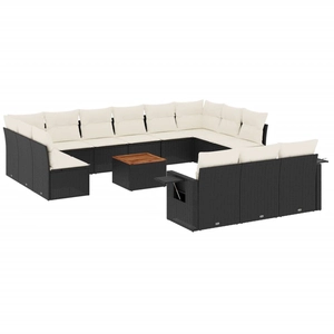vidaXL Salon de jardin avec coussins 14 pcs noir résine tressée pas cher