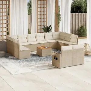 vidaXL Salon de jardin avec coussins 13 pcs beige résine tressée pas cher