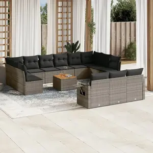 vidaXL Salon de jardin avec coussins 14 pcs gris résine tressée pas cher