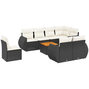 vidaXL Salon de jardin 9 pcs avec coussins noir résine tressée pas cher