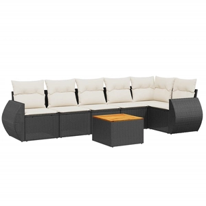 vidaXL Salon de jardin 7 pcs avec coussins noir résine tressée pas cher