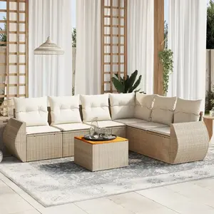 vidaXL Salon de jardin avec coussins 7 pcs beige résine tressée pas cher