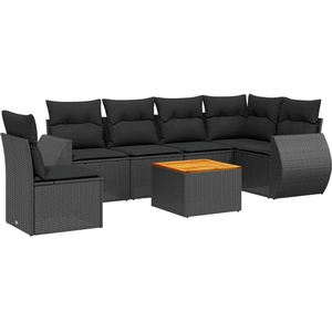 vidaXL Salon de jardin 7 pcs avec coussins noir résine tressée pas cher