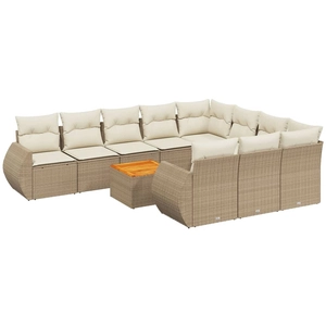 vidaXL Salon de jardin 11 pcs avec coussins beige résine tressée pas cher